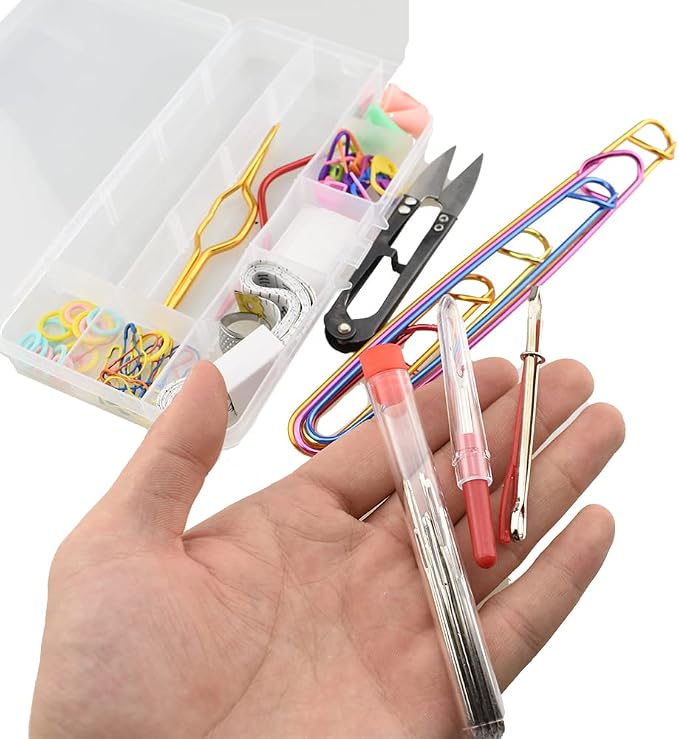 Hahiyo Knitting Accessories Set with Storage Box Needles Stitch Holders Markers Unpicker Crochet Beginner Experienced Stitchers Kit 69 Pieces in One for Sweaters Socks Yarn Sewing Crochet Embroidery