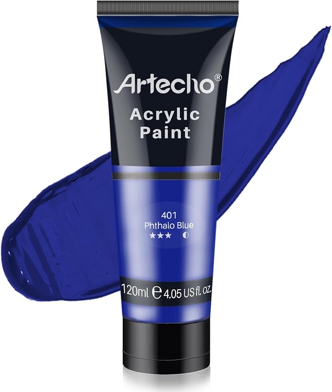 Artecho Blue Acrylic Paint, Phthalo Blue Paint (120ml / 4.05oz) Tubes, Art Craft Paints for Canvas, Rock, Stone, Wood, Fabric, Art Supplies | Semi Glossy Finish, High Pigment Rich Color Craft Paint for Canvas, Rocks, Wood, Fabric, Ceramic, Non-Toxic