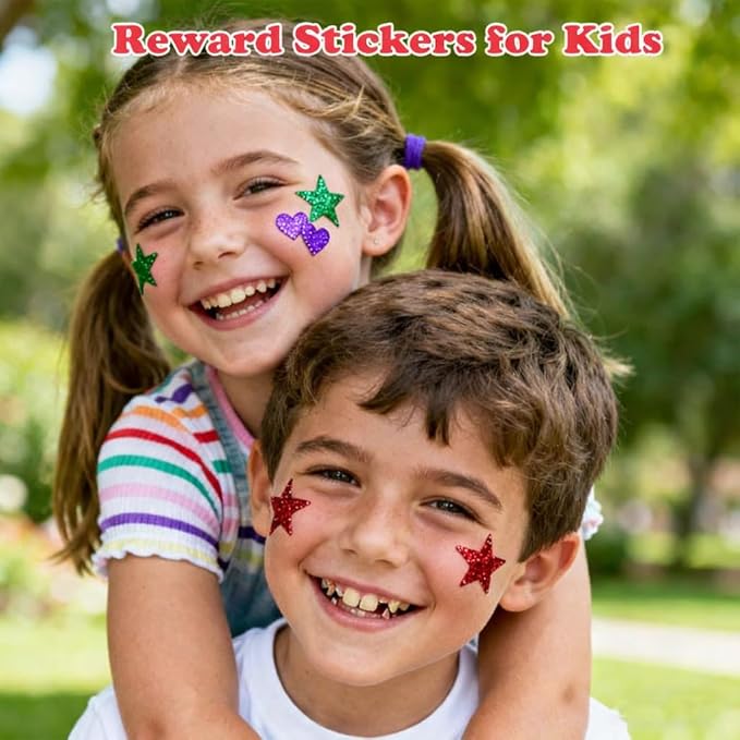 Back to School Supplies - 280 PCS Glitter Foam Reward Stickers for Kids | Self Adhesive Stars Mini Heart Shapes Stickers for Teachers Students Classroom - Arts Craft Scrapbook Supplies Party Favors
