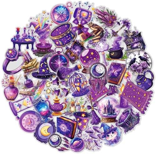 50 Pcs Magic Goth Stickers Waterproof Purple for Journals