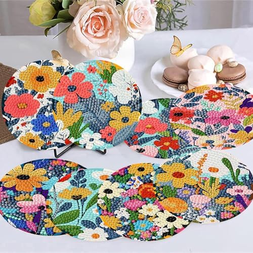 8 Pack Diamond Art Coasters,Wildflowers Diamond Painting Coasters Kits