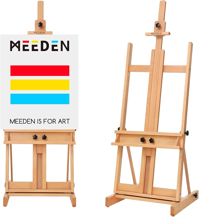 MEEDEN Large H-Frame Easel, Easel Stand for Paintings, Painting Easels, Easel Stand for Display, Solid Beechwood Wooden Easels for Painting Canvas, Holds Canvases Up to 78", Natural Color | Solid Beech Wood Art Easels for Painting with Height & Angle A...