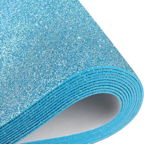10 Sheets Glitter Paper Sheet for Crafts, A4 Cardstock Self-adhesive Paper for Father‘s Day Memorial Flag Independence Day Juneteenth Decor Table Decorations, DIY Card Decor (Light Blue)
