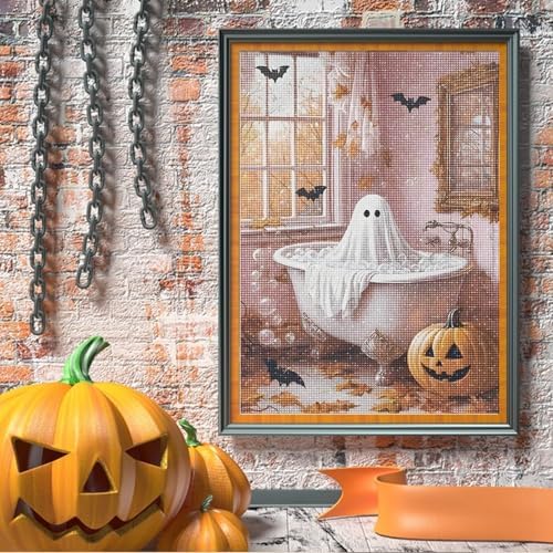 AIBOERL Diamond Art Kits for Adults，Halloween Diamond Painting Wall Decor | Round Drill Bathroom Ghost Diamond Painting for Beginners DIY Rhinestone 5D Diamond dots(Gemstone Craft)Wall Art Gift 12x16IN