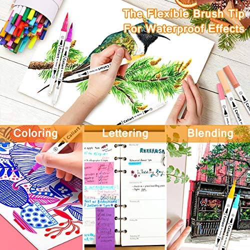 Caliart 72 Colors Double Tip Brush Pen Art Markers for Adult Coloring Books | Artist Fine & Brush Coloring Markers for Journaling Calligraphy Drawing Gifts Trendy Stuff Teacher Office Art Supplies