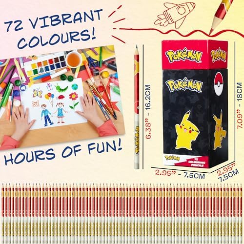 Pokemon Colored Pencils Set 72 Pre Sharpened Drawing Pencils Art Supplies Fun Bulk Stationery for School Home Vacation Gifts for Kids