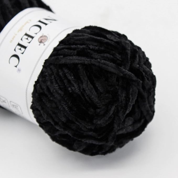 NICEEC 3 Skeins Soft Chenille Yarn 3 x85m (3X 93yds, 3X 50g)_Black