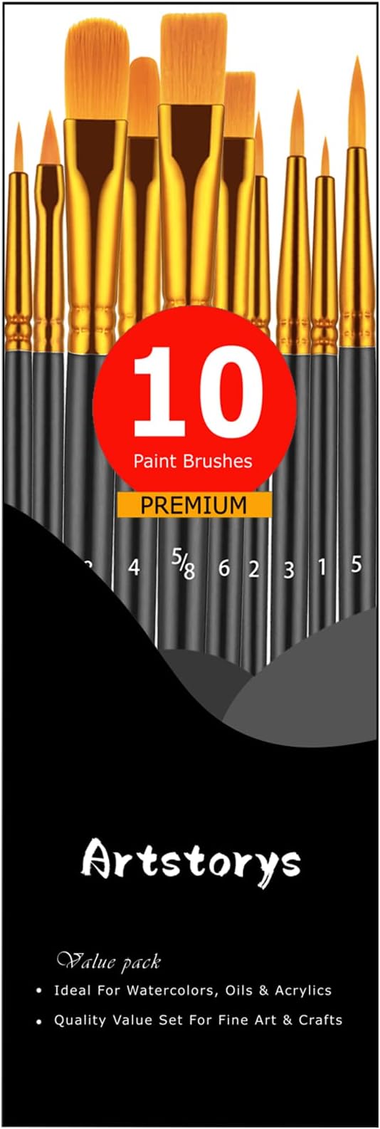 Artstorys 10Pcs Paint Brush Set, Small Round Detail Tips, Black | Made with nylon hair & wooden handles. Ideal for acrylic, oil & watercolor, canvas, rock & face painting, adult art supplies