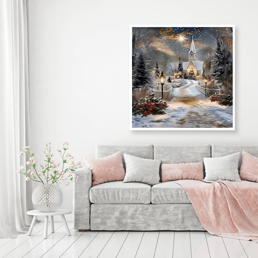 WNPOKN Christmas Winter Church Diamond Art Kits for Adults 13.8x13.8Inch