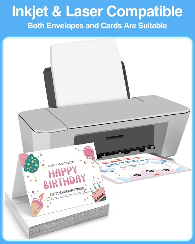 Blank-Cards-and-Envelopes 60 Pack - 5 x 7 Folded Cardstock with A7 White Envelopes-for-Invitation, Heavyweight Blank-Note-Cards-and-Envelopes Self Seal Printable for Greeting Party Birthday