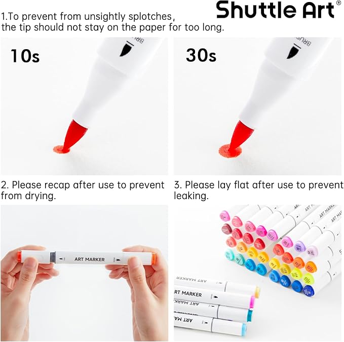 Shuttle Art Brush Tip Alcohol Markers, Dual Tip Brush & Fine Tip Art Marker Set, 121 Colors Marker Pens with Organized Case Perfect for Illustration Kids Students Adults Coloring Sketching