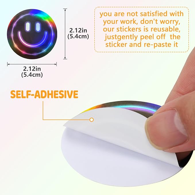 50PCS Smile Neon Stickers, Holographic Stickers