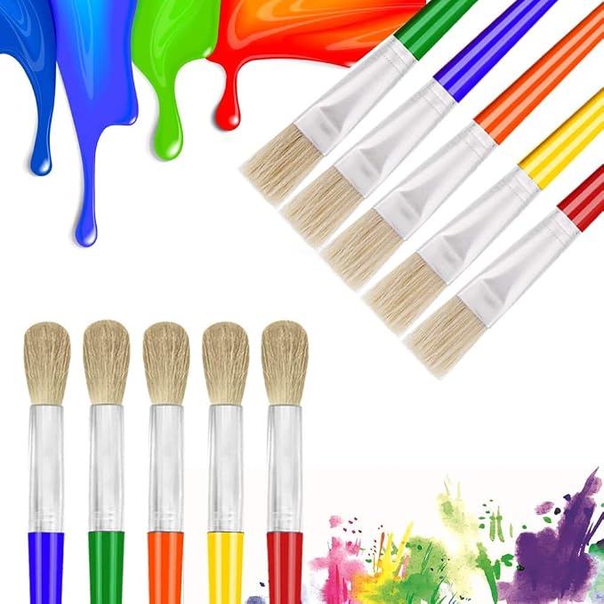 10Pcs Paint Brushes for Kids, Anezus Kids Paint Brushes Toddler Large Chubby Brushes Round and Flat Preschool Painting Brushes for Washable Paint Acrylic Paint