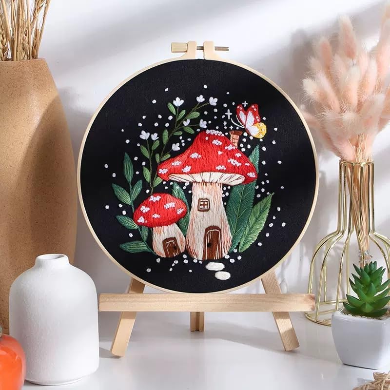 Haootadiy Beginner Embroidery Kit for Adults, Easy Cross Stitch Kit for Beginners and Adults, Full Embroidery Hoop Kit with Needles and Thread Included (Pattern 8)