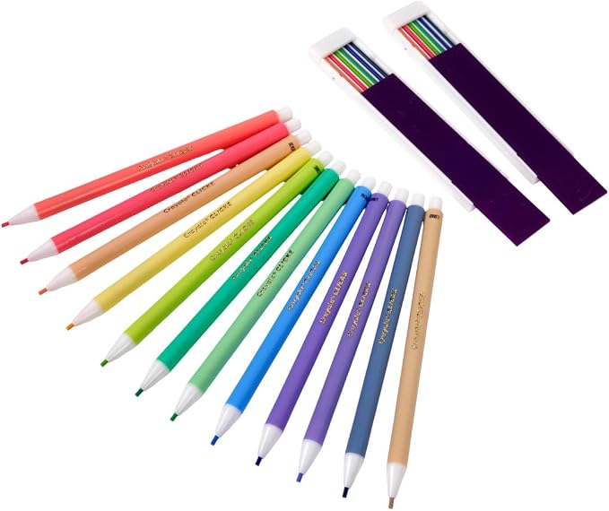 Crayola Clicks 2.0mm Mechanical Colored Pencil Set, 12 Pastel Colors, Cute School Supplies for Teachers, 24 Replacement Cores, Ages 6+