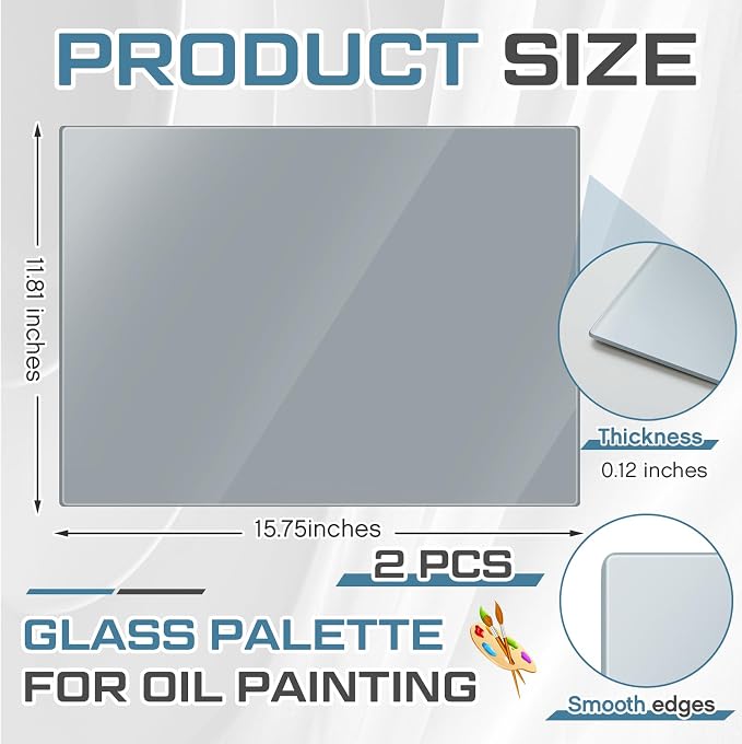 Nuanchu 2 Pcs Tempered Glass Palette for Oil Painting, 12 X 16 Inches Grey