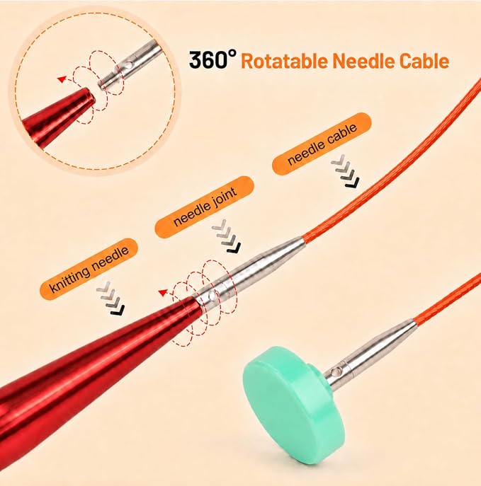 Aeelike 13 Pair Interchangeable Circular Knitting Needles Set 3-10 mm, Red | Aluminum Interchangeable Knitting Needles with 4 Cables, Smooth Complete Needles Set for Socks Blankets Sweaters, Ideal Gift