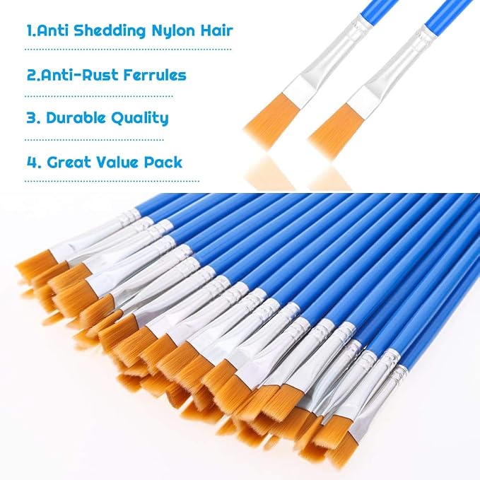 50 Pcs Flat Paint Brushes for Touch Up, Anezus Small Paint Brushes for Classroom Craft Brushes for Acrylic Watercolor Face Painting