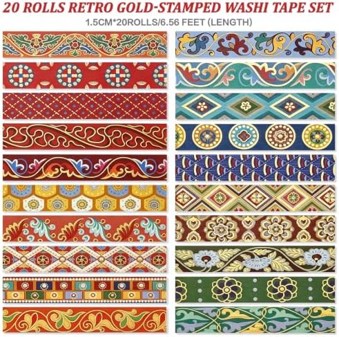 Retro Aesthetics Washi Tape, 20 Rolls Aesthetic Decorative Foil Masking Tape Set with Gift Box, Decorative Tape for Bullet Journal, DIY Craft, Scrapbook Supplies