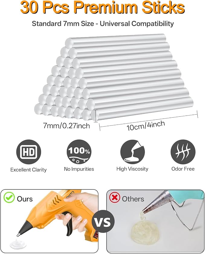 Mini Hot Glue Gun with 30 Glue Sticks, Yellow