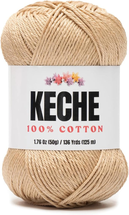 Cotton Yarn - 100% Cotton Yarn for Crocheting and Knitting, Mercerized Cotton Amigurumi Yarn Fine-Sport 2 1.76 oz (50g) / 136 Yrds (125 m) - Light Camel