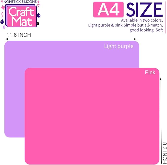 LEOBRO Silicone Mat, Silicone Mats for Crafts, 2pcs Silicone Mat for Jewelry Resin Molds, Silicone Mats for UV Resin Molds, DIY Art Crafts, Hot Pink & Light Purple, 11.69" x 8.26"