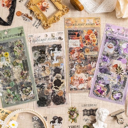 309 Pcs/24 Sheets Stickers for Scrapbooking,Scrapbook Flower Stickers for Scrapbooking Art Journal Bullet Journal Accessories