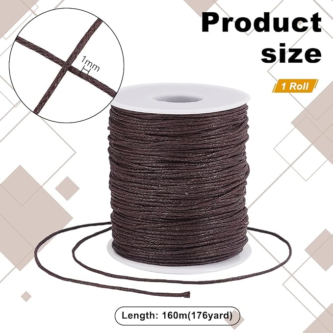 PH PandaHall 1mm Waxed Cord,100 Yards Waxed Cotton Cord Dark Brown Waxed Thread Beading String Waxed Craft String for Bracelet Necklace Jewelry Waist Beads Making Crafting Beading Macrame
