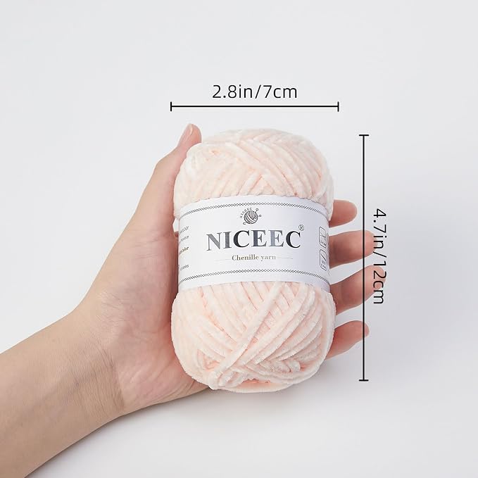 NICEEC 3 Skeins Soft Chenille Yarn 3 x85m (3X 93yds, 3X 50g)_Skin