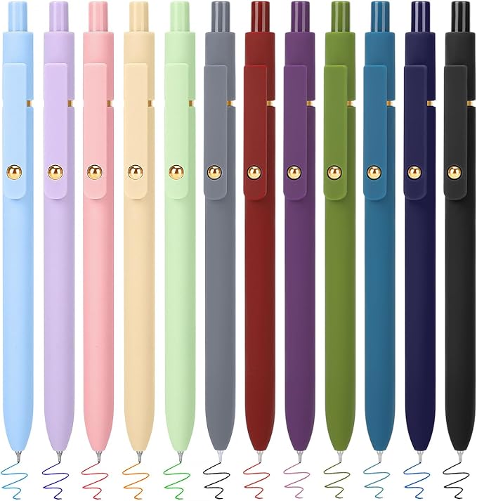 FIOVER Colored Gel Pens 12 Pack 0.7mm Medium Point Pens for Journaling