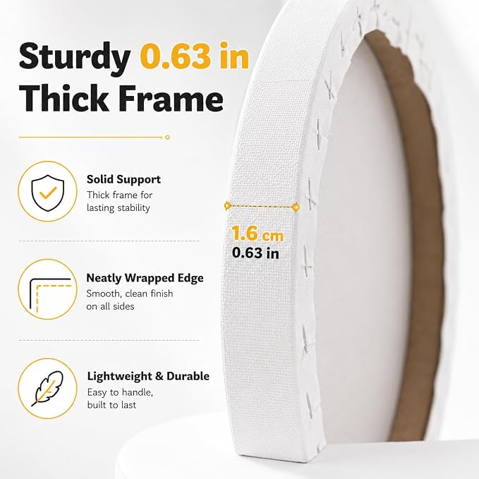 10 Pack Stretched Canvas for Painting, 12 Inch Round Canvas Panel, Circle White Art Canvas Panels, Cotton Primed Paint Blank Canvas for Oil, Acrylic, Gouache, Crafts