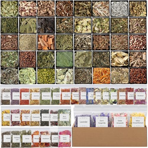 Witchcraft Supplies Herbs Kit, Dried Flowers for Witch Beginner, 70 Pack