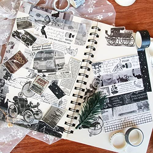 20 Rolls Vintage Washi Tape Set & 30 Pcs Black Retro Sticker, Wide Floral Aesthetic Masking Tape for Scrapbook Supplies,Junk Journal,Planner,DIY Decor, Craft (Black)