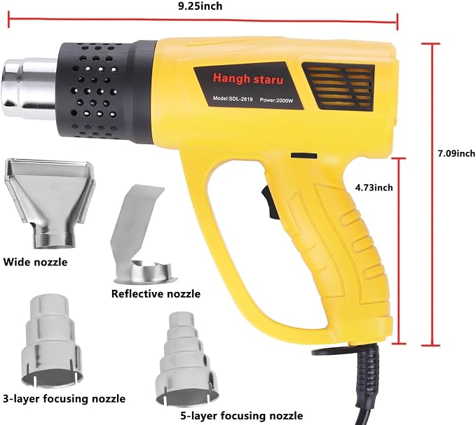 Heat Gun 2000W Fast Heating Hot Air Gun, 140℉-1112℉ Variable Temperature with 2 Speed Settings, Overheat Protection, 4 Nozzles for Shrink Wrapping, DIY Crafts, Home Repair
