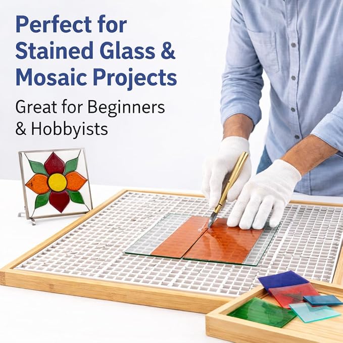 17" x 12"Stained Glass Cutting Mat, Double-Layer Non-Slip Glass Cutting Mat for Mosaic & Craft Work Surface