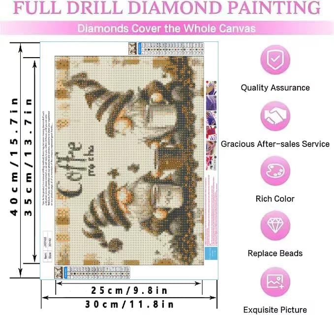 KYOQFVN Gnome Diamond Art Painting Kits for Adults, Coffee Gnome Diamond Painting Kit for Beginners, 5D DIY Round Full Drill Painting with Gem Art Craft Kits for Home Wall Decor 12x16 Inch