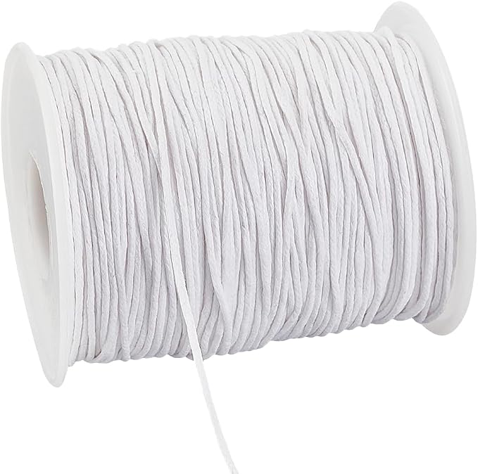 PH PandaHall 100 Yards 1mm Waxed Cotton Cord, White Waxed String Wax Thread Beading Cord Bracelet Rope Jewelry Cords for Necklace Making Crafting Beading Wrapping Braiding Macrame
