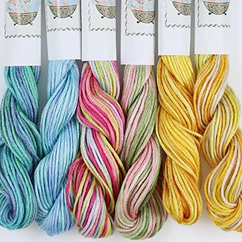 KCS Big skeins of 25 Meters Size 25 Color Variegated Cross Stitch Stranded Threads,6 skeins,16