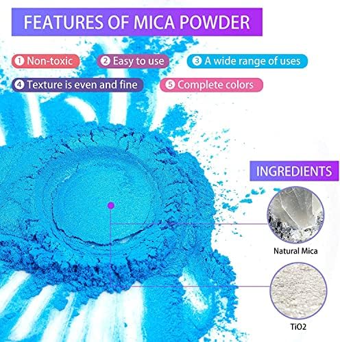 30 Colors Mica Powder, Mica Pigment Powder for Epoxy Resin, Lip Gloss, Eye Shadow, Dye, Soap Making, Nail Polish, Candle Making, Bath Bombs