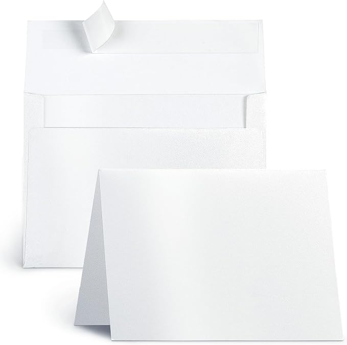 Goefun White Shimmer 5x7 Blank Cards and Envelopes 100 Pack