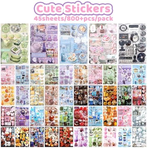 45 Sheets Japanese Sticker Book Manga 800+ Scrapbook Stickers Cute Korean Stickers for Journaling Scrapbooking Kawaii Food Sticker for Kids Adult Romantic DIY Comic Books Aesthetic Decoration Crafts C
