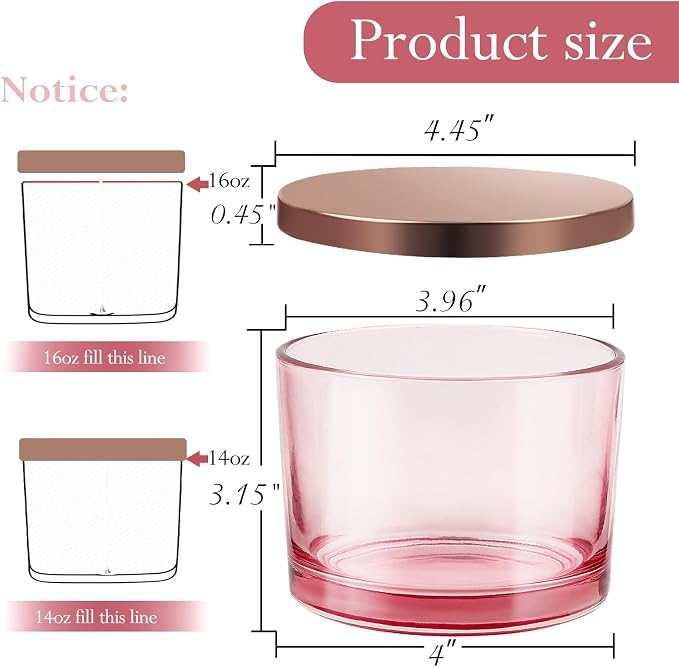 CONNOO 6 Pack 16oz Pink Wide Mouth Glass Candle Jars