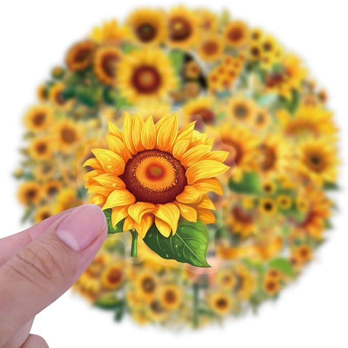 60Pcs Sunflower Stickers,Transparent Sunflower PET Sticker | Colorful Waterproof for Laptop,Guitar, Phone,Water Bottles,Stationery, Luggage Scrapbooking, Water Bottlesr Refrigerator