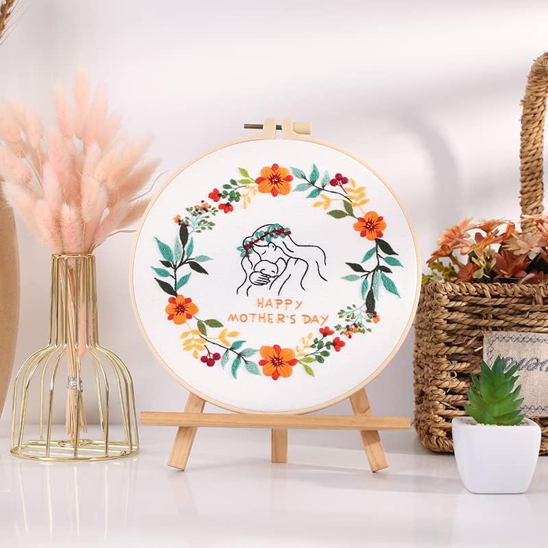BoAn DIY Floral Embroidery Kit for Adults, Handmade Craft with Hoop