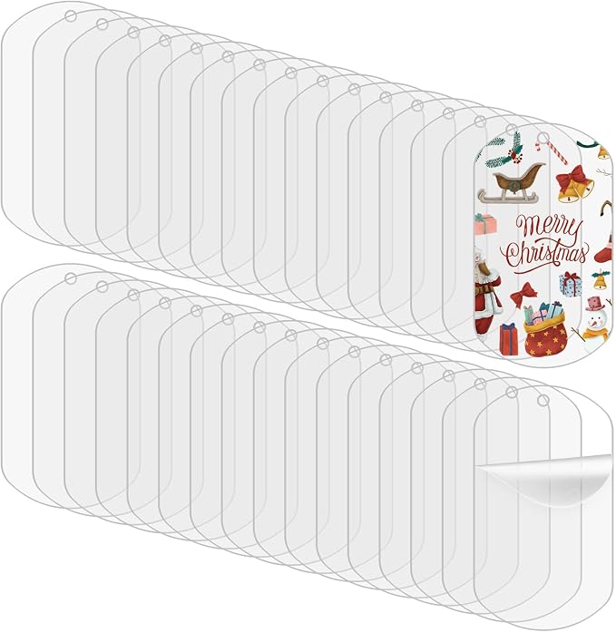 32Pcs Acrylic Ornaments Blanks, Clear Acrylic Keychain Blanks Acrylics Christmas Ornaments with Hole for Christmas Decor, Engraving, Painting, DIY Crafting(Cylindrical)