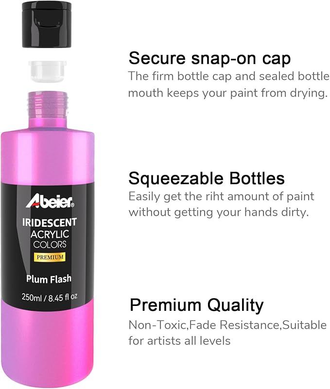 ABEIER Iridescent Acrylic Paint Set, 20 Chameleon Colors 8.45oz Non-Toxic | Non-toxic, ASTM D-4236 EN71, 8.45oz bulk, Color-shifting blendable, For rocks canvas wood fabric ceramic