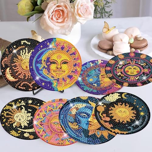 8 Pcs Diamond Art Coaster Kit for Adult with Holder, Diamond Coasters 4x4in