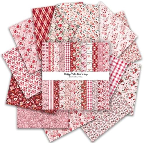 6in Red Flowers Scrapbook Paper Pad - 24 Sheets Double Sided Valentine Aesthetic Patterns for Photos Album Journals Decoupage Card Making DIY Crafts Anniversary Gifts Wrapping Material