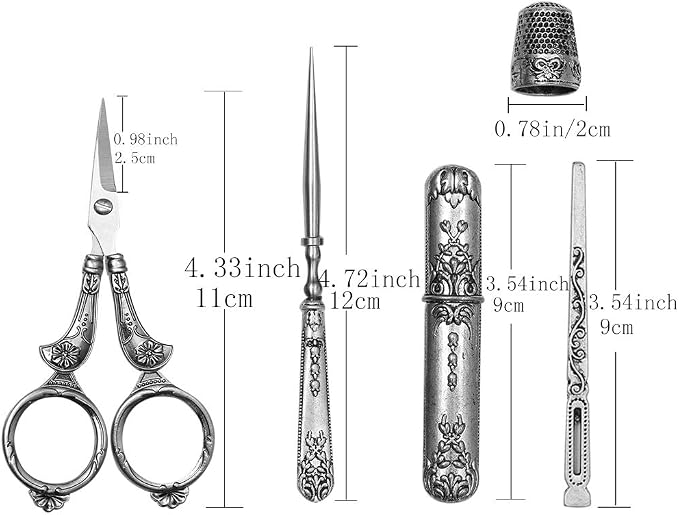 BUTUZE Embroidery Scissors Kit, European Antique Vintage Sewing Kit, Complete Vintage Sewing Tools with Embroidery Scissors, Original Case, Sewing Needle Case, Awl for Sewing, Craft, Needlework