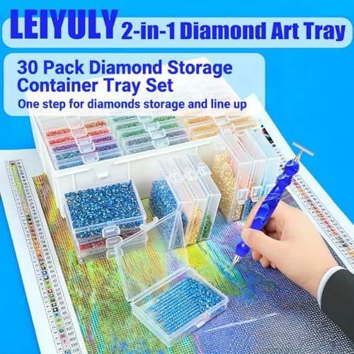 LEIYULY 30PCS 2-in-1 Diamond Art Tray & Storage with Lids, Diamond Painting Trays, Bead Storage and Arrangement, Diamond Art Kits for Adults